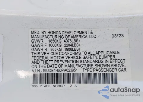 2023 Acura Integra A-Spec Technology z USA, uszkodzony, nr VIN 19UDE4H60PA023951